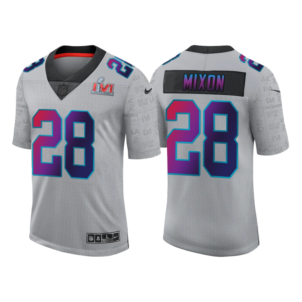 Men's Cincinnati Bengals #28 Joe Mixon 2022 Grey Super Bowl LVI Limited Stitched Jersey Men's Cincinnati Bengals #28 Joe Mixon 2022 Grey Super Bowl LVI Limited Stitched Jersey